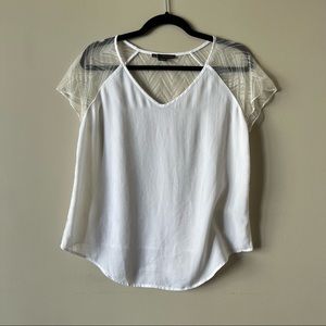Armani Exchange White V Neck Lace Mesh Back Top Size M